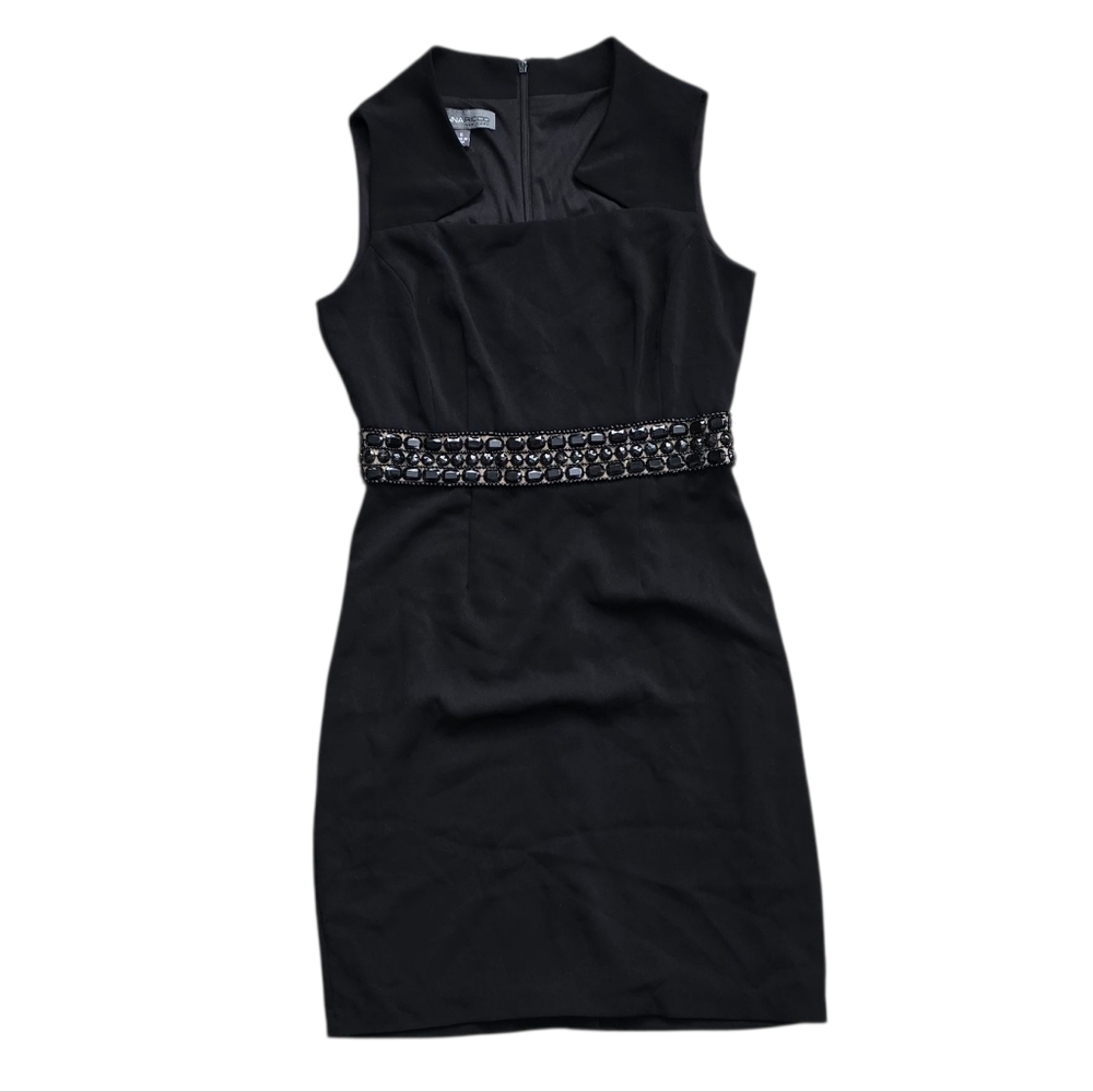 Donna Ricco Black Beaded Waist Sheath Dress Size 6 - Picture 5 of 13